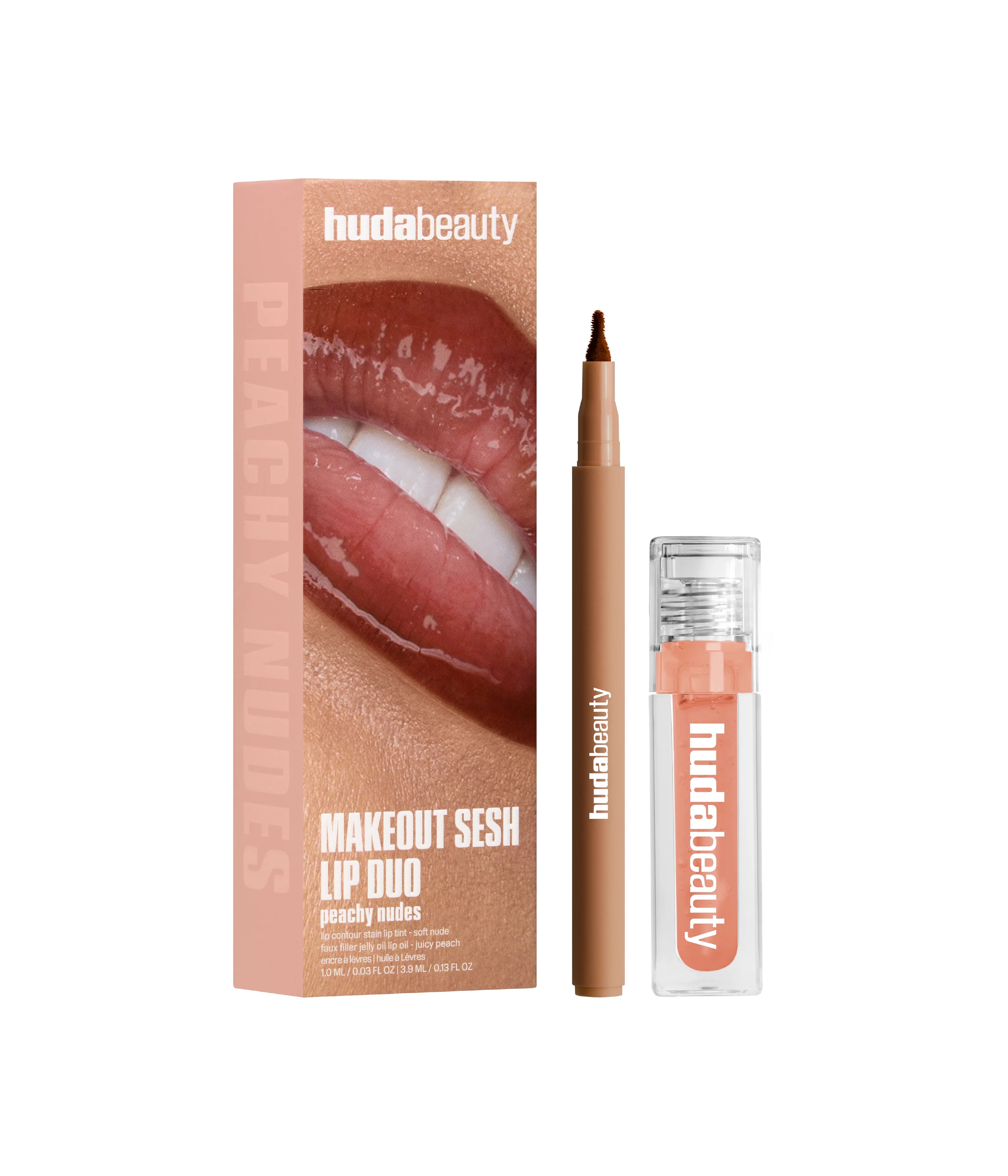 huda-beauty-faux-filler-makeout-sesh-lip-duo-peachy-nudes-lip-set-2 image 1