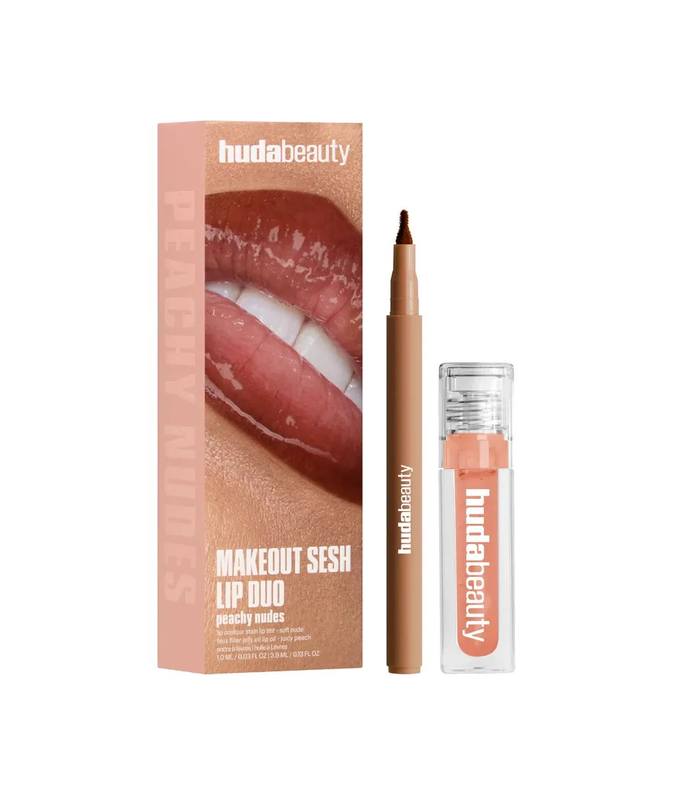 huda-beauty-faux-filler-makeout-sesh-lip-duo-peachy-nudes-lip-set-2 image 1